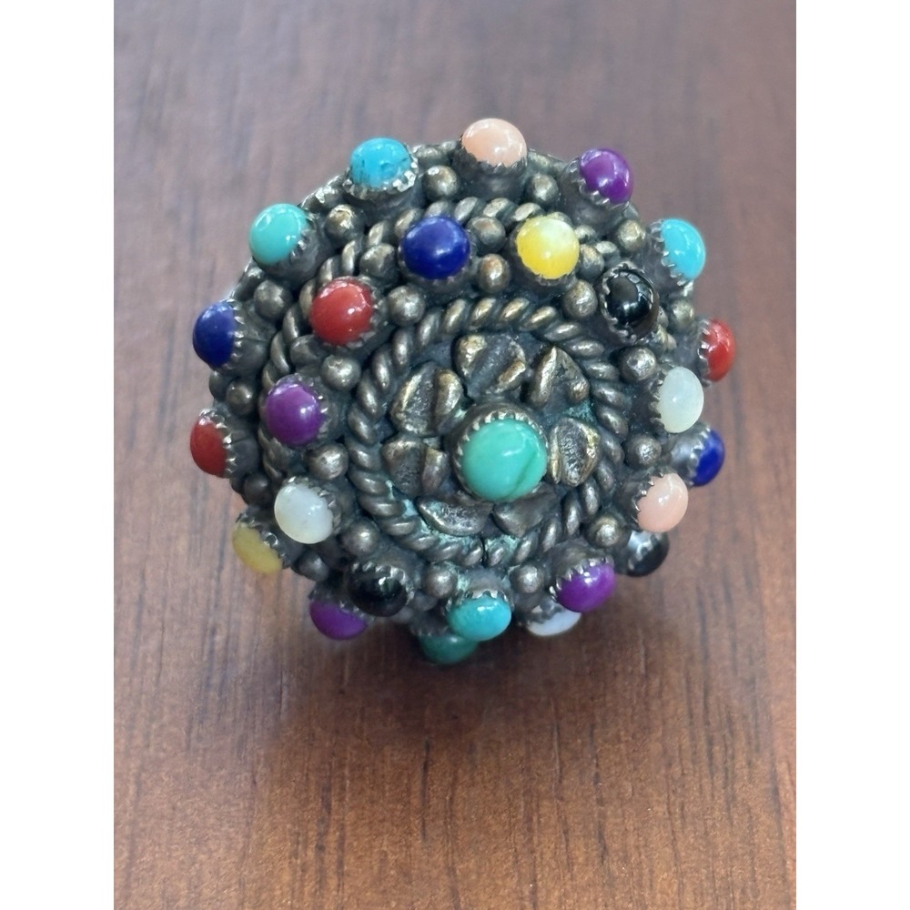 Southwestern Sterling Silver & Multi stone Ring Size 6.5 Hand Signed